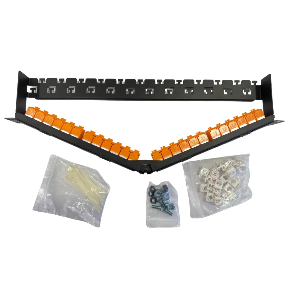 24 Port Cat6A Dolu Patch Panel 1U 19''-Açılı