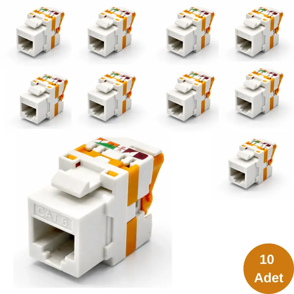 Cat6 RJ45 Keystone Jack 180 Derece Zırhsız Çevirmeli Tip Aletsiz Sonlandıralabilir-10 Adet