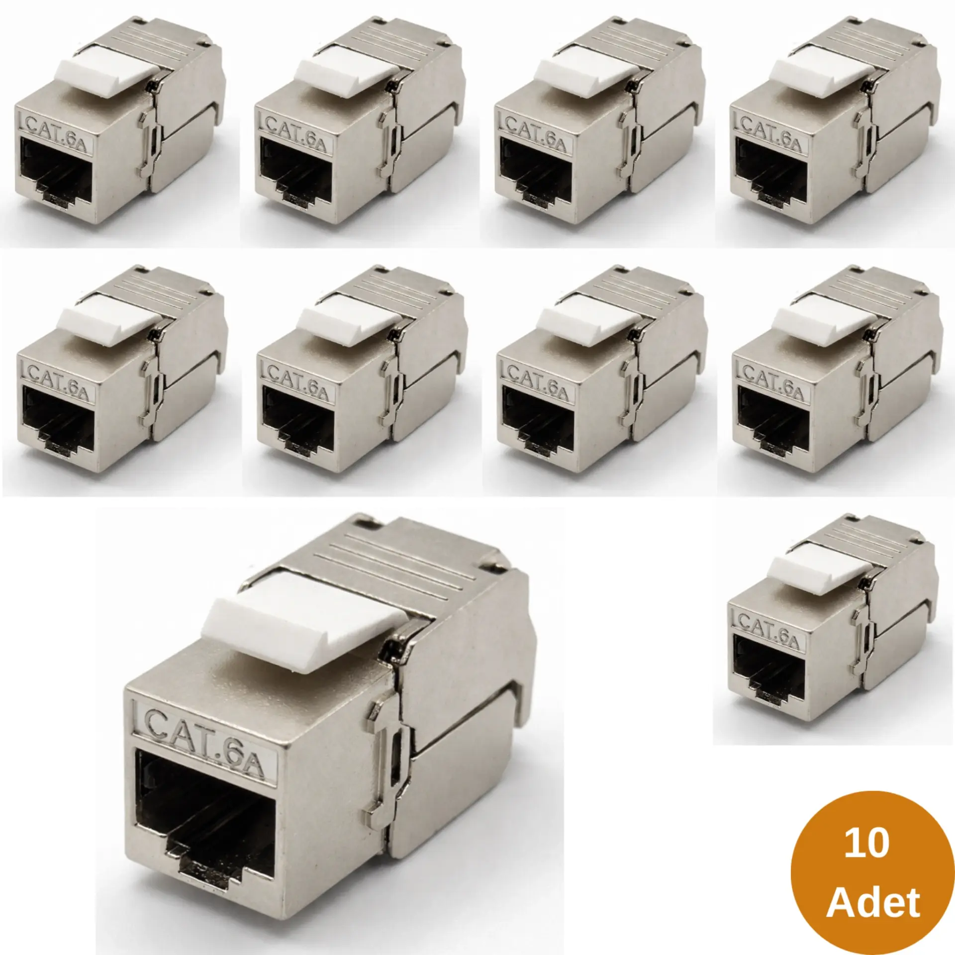 Cat6A RJ45 Keystone Jack 180 Derece S/FTP Zırhlı Aletsiz Sonlandıralabilir-10 Adet