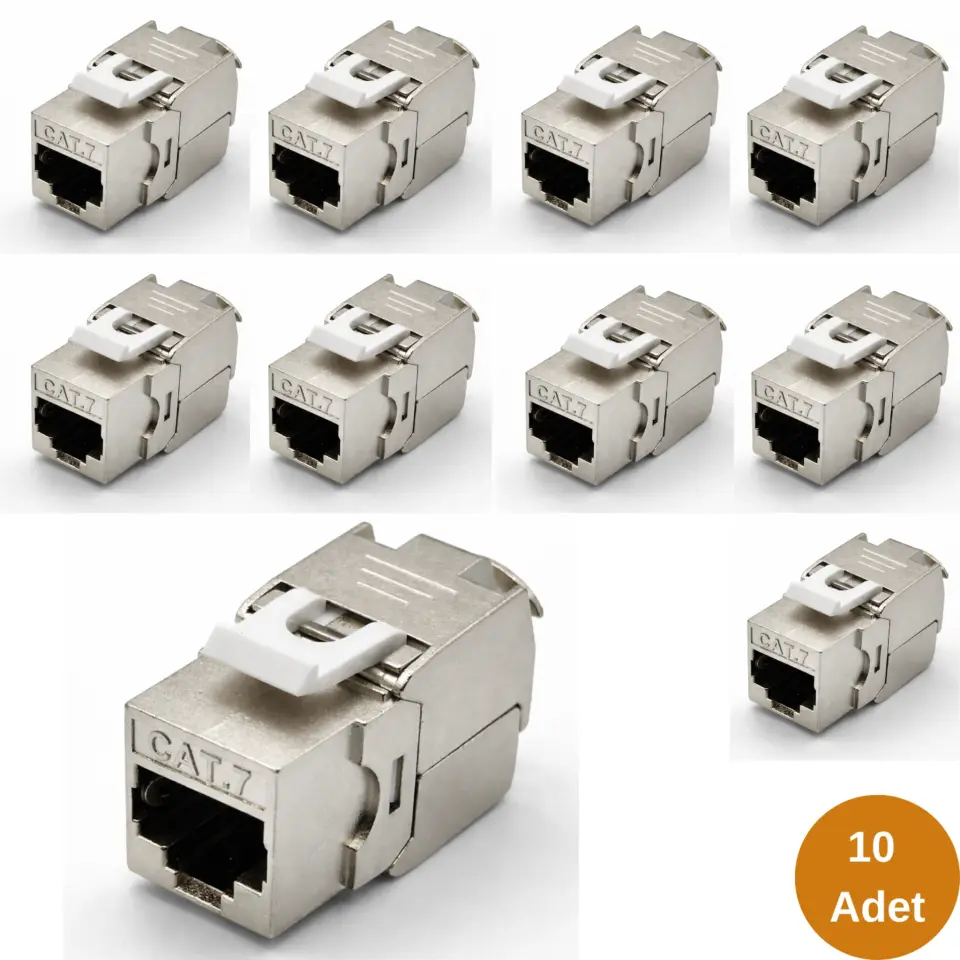 Cat7 RJ45 Keystone Jack 180 Derece S/FTP Zırhlı Aletsiz Sonlandıralabilir-10 Adet