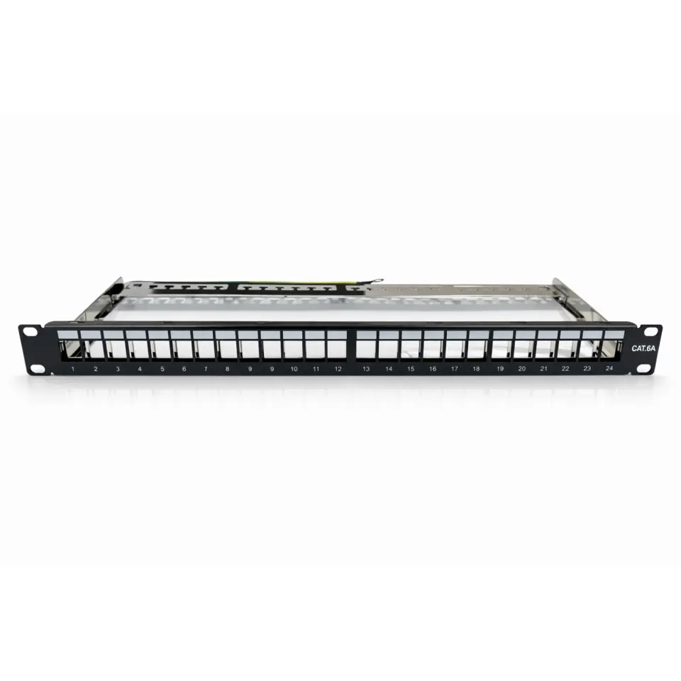24 Port Cat6A/Cat7 FTP Boş Patch Panel 1U 19'' Zırhlı-Modüler