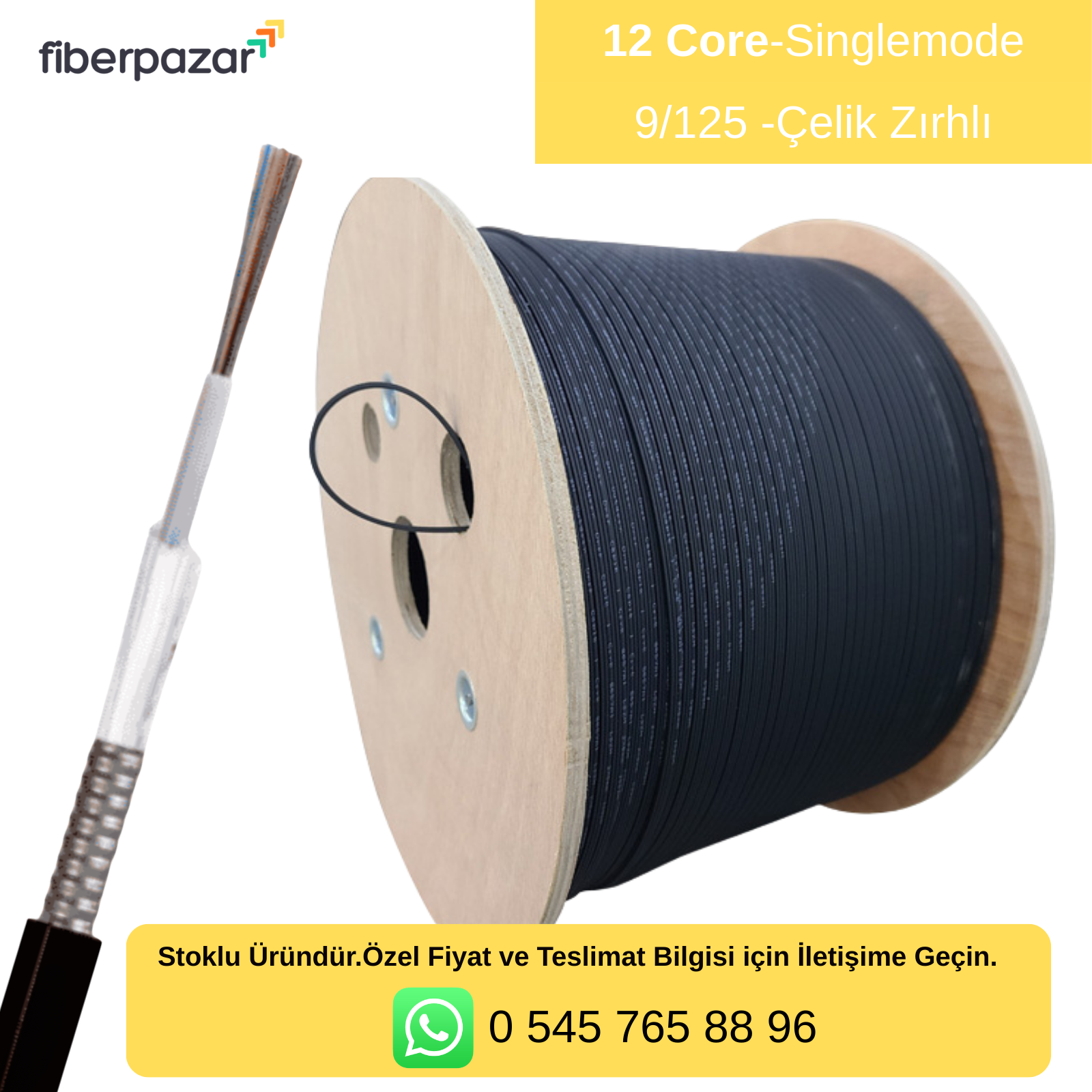 Neflan 12 Core  OS2 Singlemode 9/125 Çelik Zırhlı Fiber Optik Kablo
