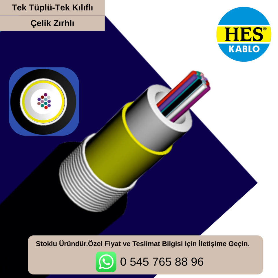 HES 4 Core  OS2 Singlemode 9/125 Çelik Zırhlı Fiber Optik Kablo