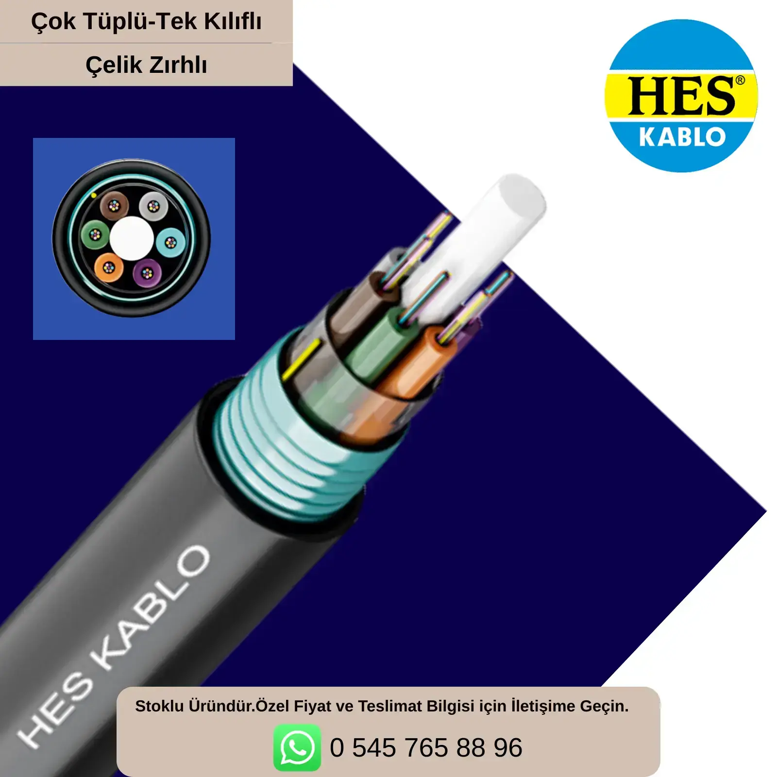 HES 48 Core  OS2 Singlemode 9/125 Çelik Zırhlı Fiber Optik Kablo-Çok Tüplü