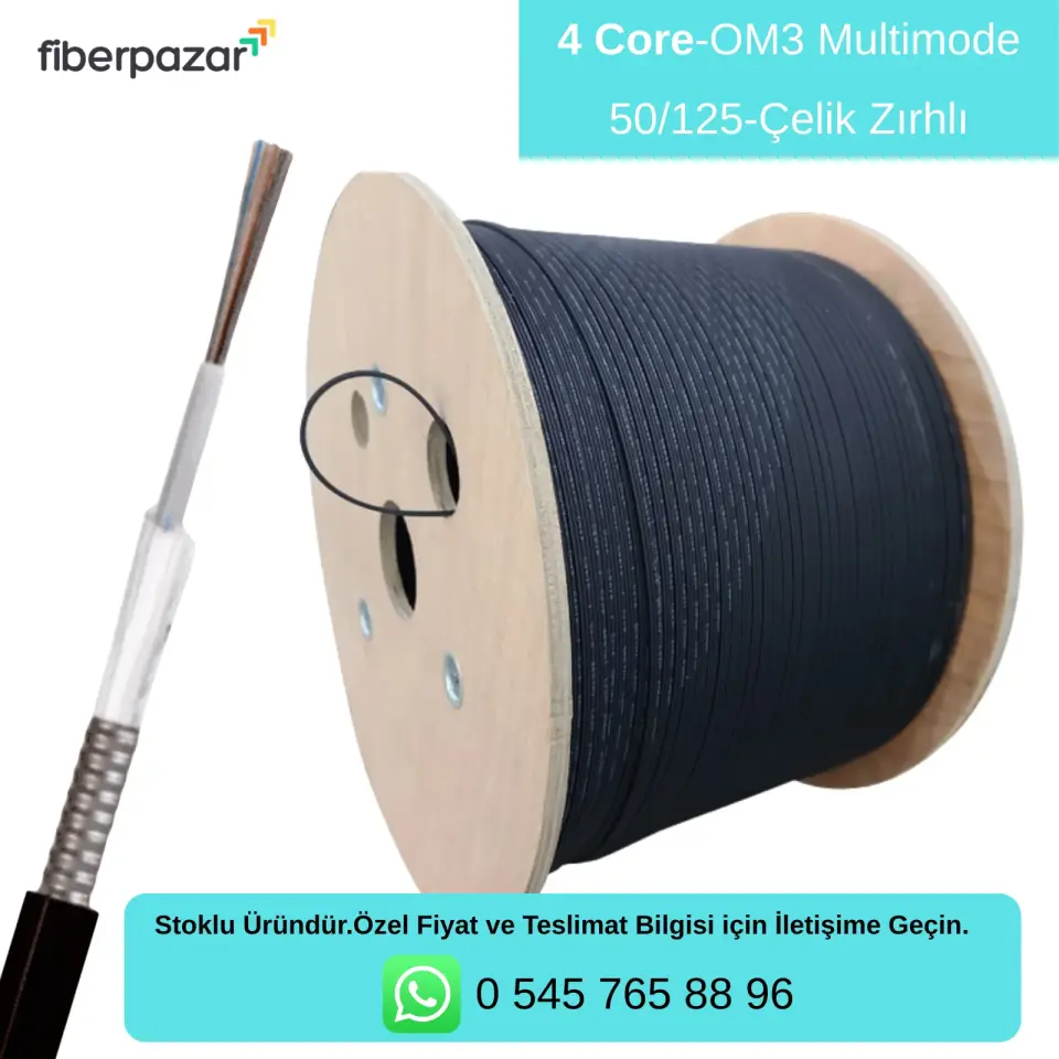 Neflan 4 Core OM3 Multimode 50/125 Çelik Zırhlı Fiber Optik Kablo