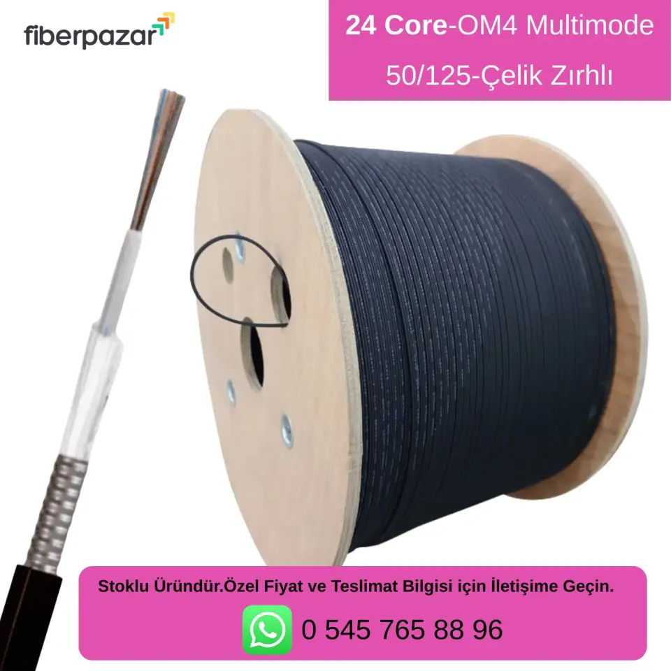 Neflan 24 Core OM4 Multimode 50/125 Çelik Zırhlı Fiber Optik Kablo