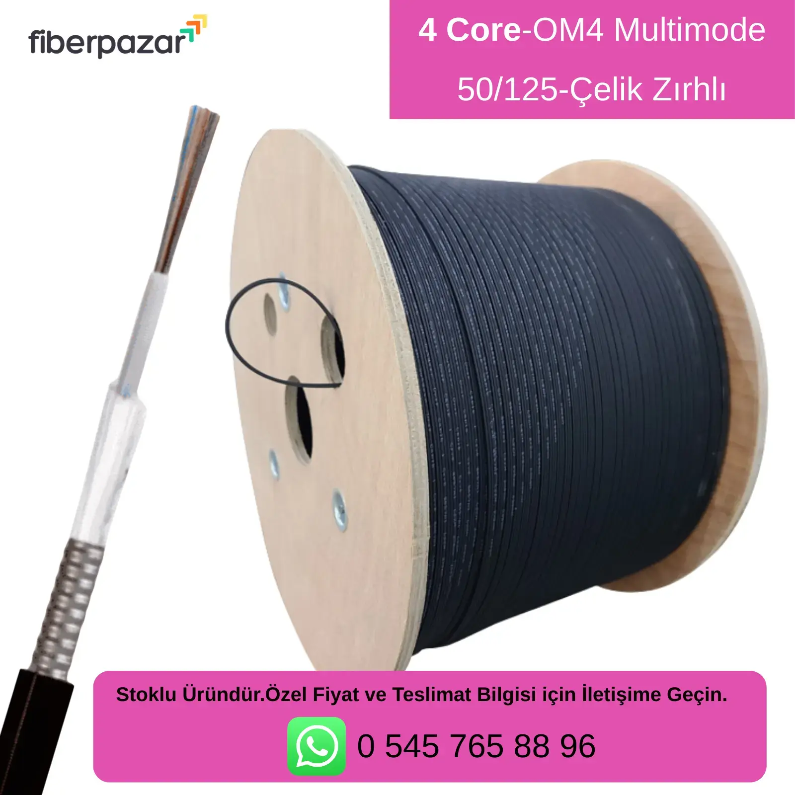 Neflan 4 Core OM4 Multimode 50/125 Çelik Zırhlı Fiber Optik Kablo