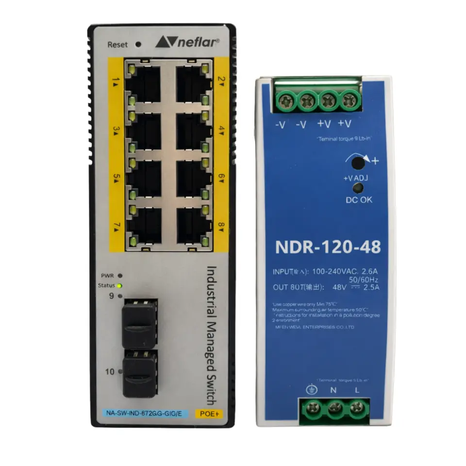 Endüstriyel POE Switch 8 Port Gigabit Ethernet + 2 Port Gigabit SFP(120W Endüstriyel Adaptor ile)