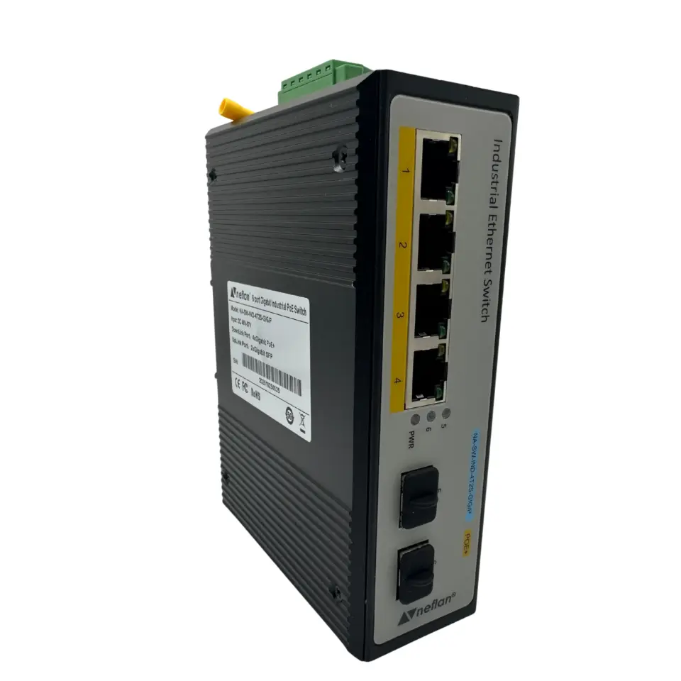 Endüstriyel POE Switch 4 Port Gigabit Ethernet + 2 Port Gigabit SFP(75W Endüstriyel Adaptor ile)