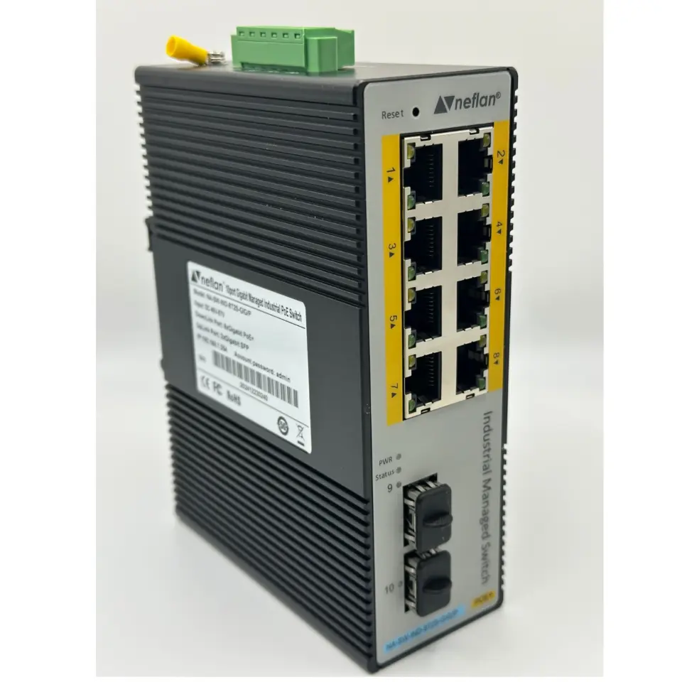 Endüstriyel POE Switch 8 Port Gigabit Ethernet + 2 Port Gigabit SFP 240W